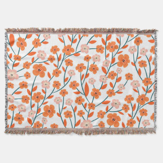 Floral Orange Pastel White Seamless Throw Blanket