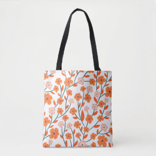 Floral Orange Pastel White Seamless Tote Bag