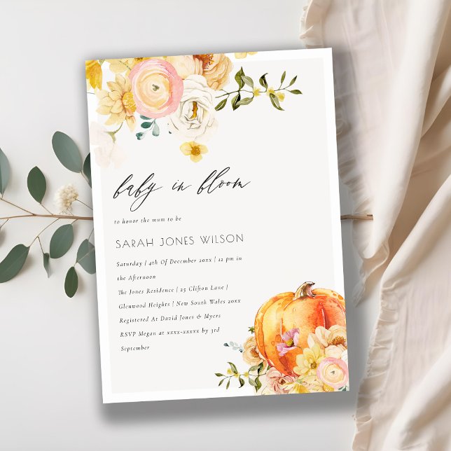 Floral Orange Pumpkin Baby In Bloom Shower Invite (Creator Uploaded)