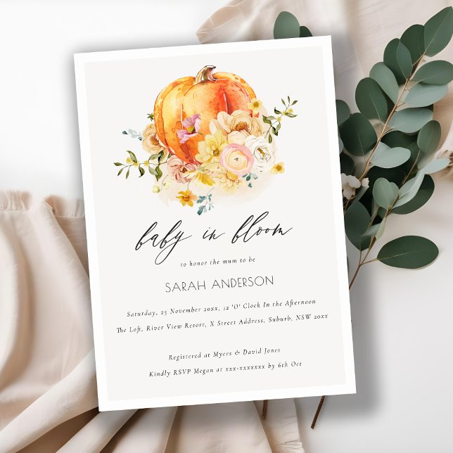 Floral Orange Pumpkin Baby In Bloom Shower Invite (Creator Uploaded)