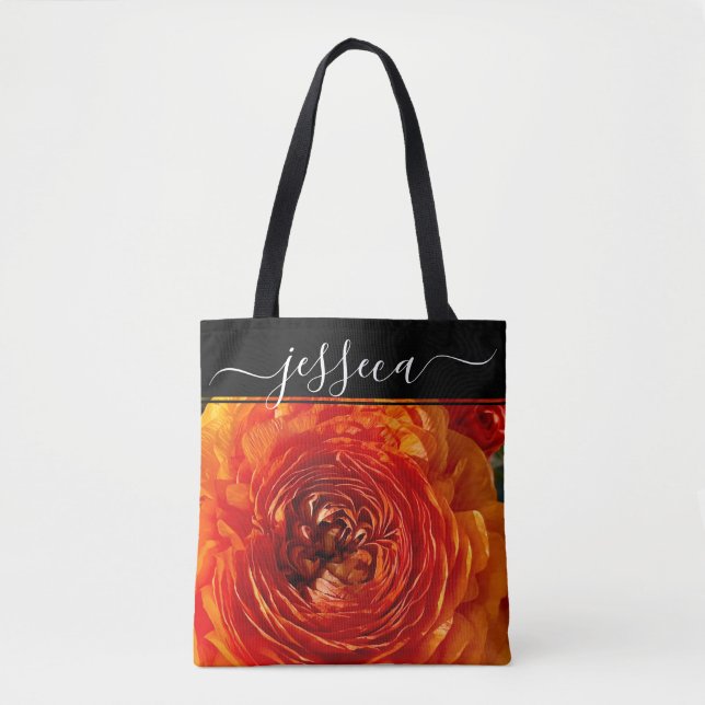 Floral Orange Ranunculus Photograph Personalised Tote Bag (Front)