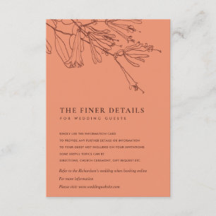 FLORAL ORANGE RED LINE DRAWING WEDDING DETAIL ENCLOSURE CARD