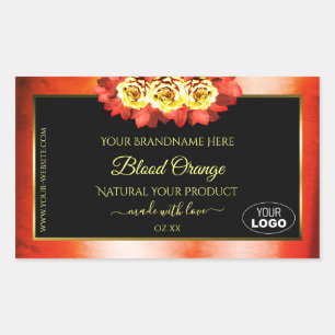 Floral Orange Red Marble Black Product Labels Logo