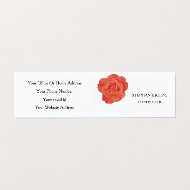 Floral Orange Rose Wedding White Event Planner Business Card (Outside Unfolded)