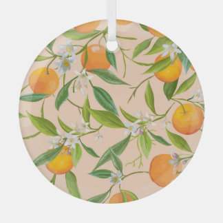 Floral Orange: Seamless Vintage Pattern Glass Tree Decoration