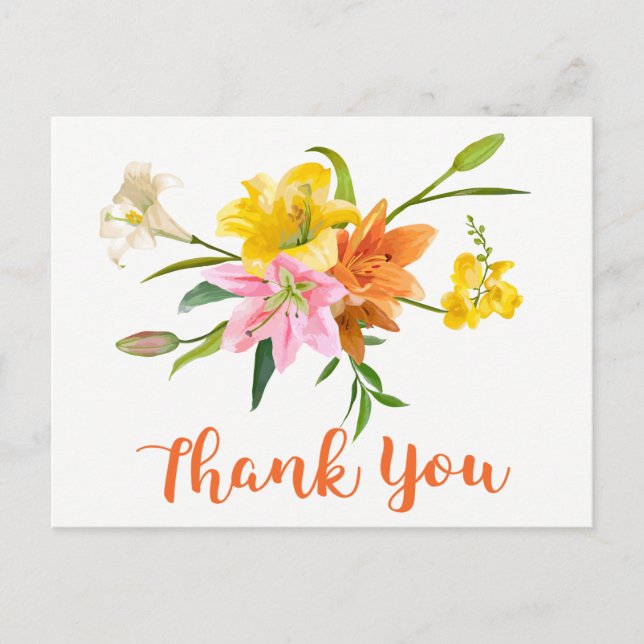 Floral Orange Thank You Lily Flowers Pink Postcard (Front)