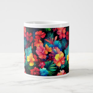 Floral Orange Tropical Flowers Leaves-66771 Large Coffee Mug