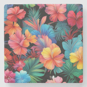 Floral Orange Tropical Flowers Leaves-66771 Stone Coaster