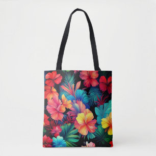 Floral Orange Tropical Flowers Leaves-66771 Tote Bag