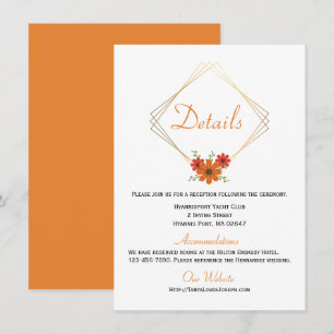 Floral Orange Wedding Details Country Fall Rustic Invitation