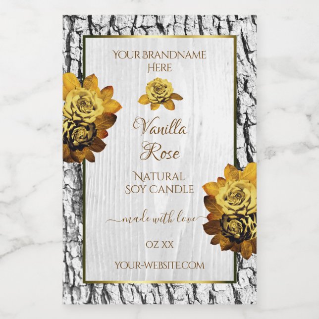 Floral Orange White Tree Bark Grain Product Labels (Single Label)
