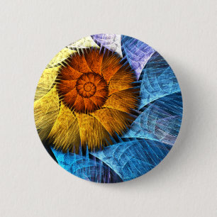 Floral Orange Yellow Blue Abstract Art 6 Cm Round Badge