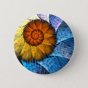 Floral Orange Yellow Blue Abstract Art 6 Cm Round Badge