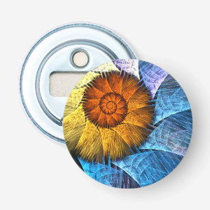 Floral Orange Yellow Blue Abstract Art Bottle Opener