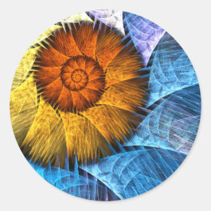Floral Orange Yellow Blue Abstract Art Classic Round Sticker