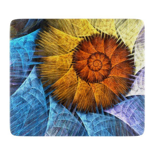 Floral Orange Yellow Blue Abstract Art Cutting Board (Front)