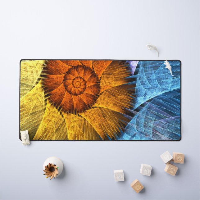 Floral Orange Yellow Blue Abstract Art Desk Mat (Kids Table)