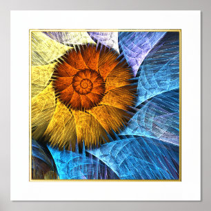 Floral Orange Yellow Blue Abstract Art Foil Prints