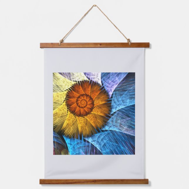Floral Orange Yellow Blue Abstract Art Hanging Tapestry (Front)