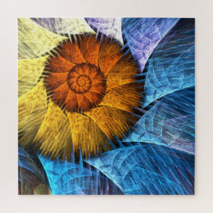 Floral Orange Yellow Blue Abstract Art Jigsaw Puzzle