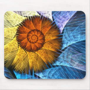 Floral Orange Yellow Blue Abstract Art Mouse Pad