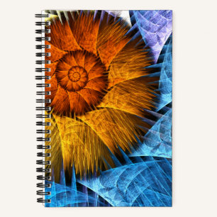 Floral Orange Yellow Blue Abstract Art Notebook