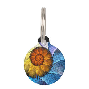 Floral Orange Yellow Blue Abstract Art Pet Tag
