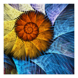 Floral Orange Yellow Blue Abstract Art Poster