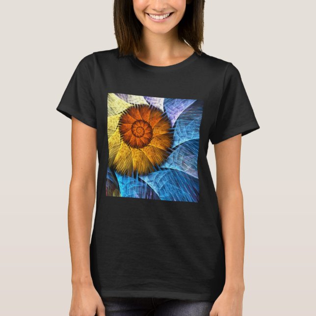 Floral Orange Yellow Blue Abstract Art T-Shirt (Front)
