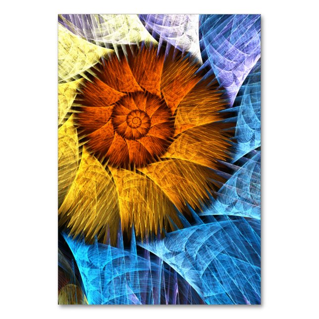 Floral Orange Yellow Blue Abstract Art Table Number (Front)