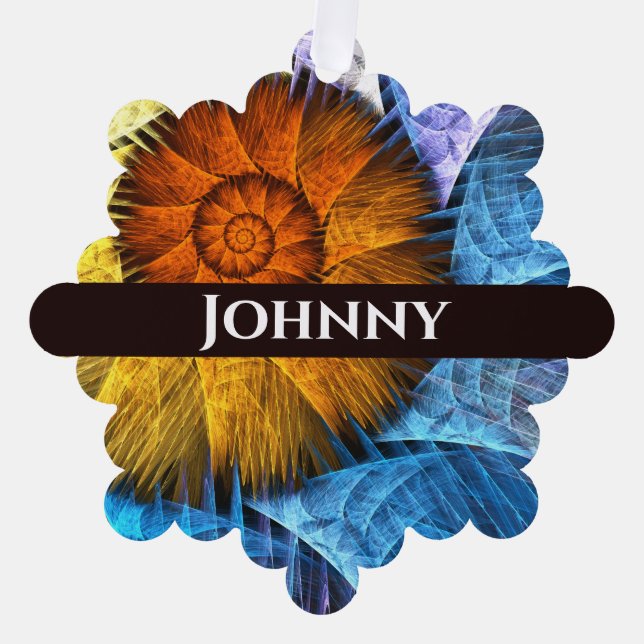 Floral Orange Yellow Blue Abstract Art Tree Decoration Card (Front)