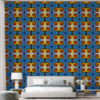 Floral Orange Yellow Blue Abstract Art