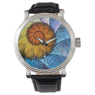Floral Orange Yellow Blue Abstract Art Watch