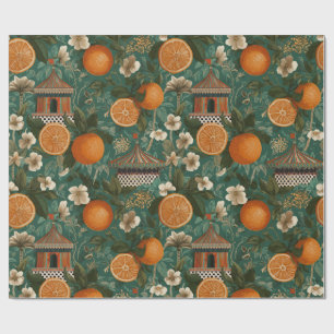 Floral Oranges Decorative Gift Wrapping Paper