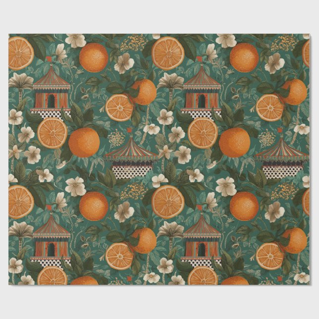 Floral Oranges Decorative Gift Wrapping Paper (Flat)