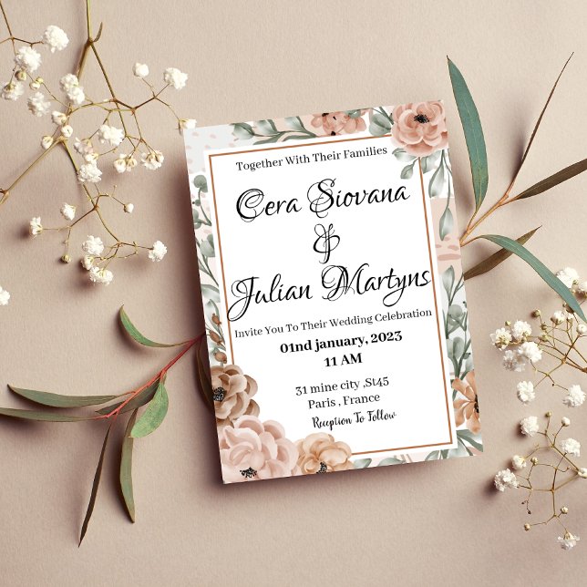 Floral orchid frame wedding invitation (Creator Uploaded)