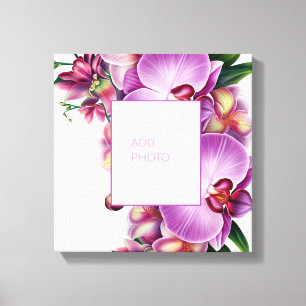 Floral Orchids Add Photo Stretched Canvas