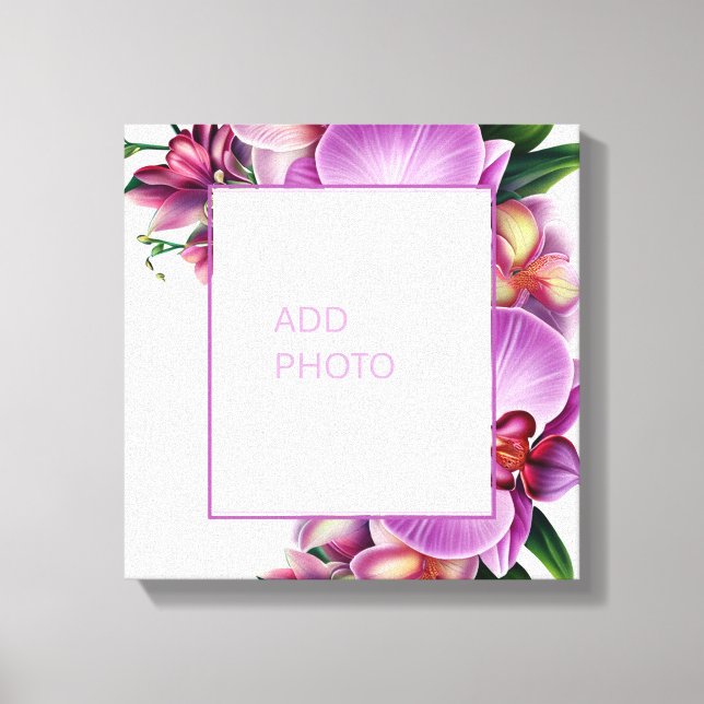 Floral Orchids Add Photo Stretched Canvas  Print (Front)