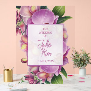 Floral Orchids Wedding Acrylic Sign