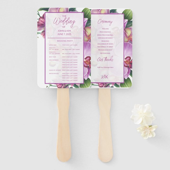 Floral Orchids Wedding Program Set of Fans (Front and Back)
