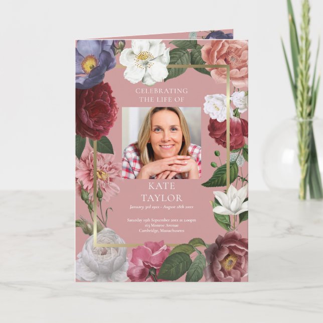 Floral Order Of Service Funeral Memorial Program Programme (Front)