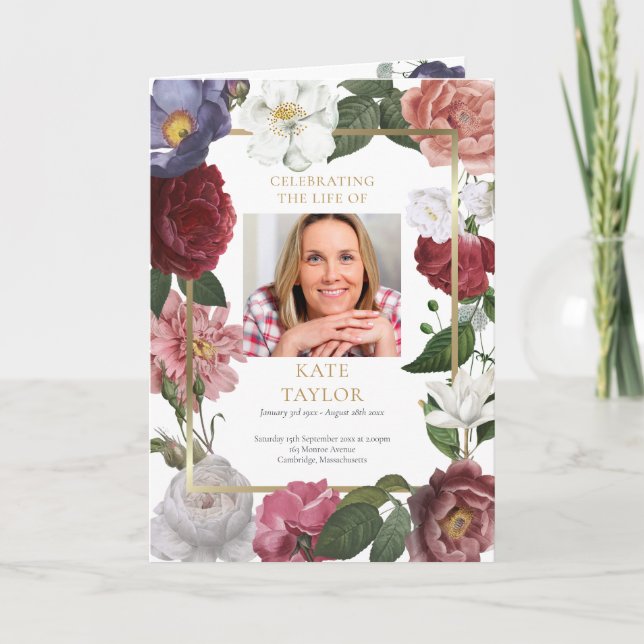 Floral Order Of Service Funeral Memorial Program Programme (Front)