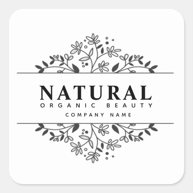 Floral organic beauty and cosmetics square sticker (Front)