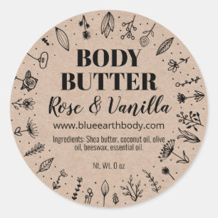 Floral Organic Homemade Kraft Body Butter Labels