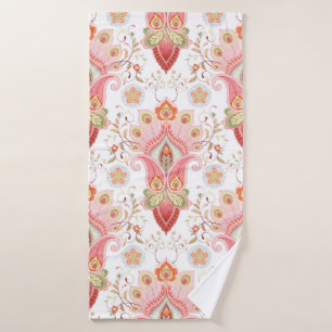 Floral oriental damask pattern with paisley and pe bath towel