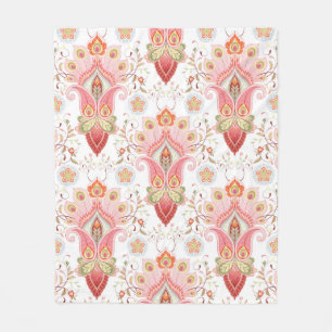 Floral oriental damask pattern with paisley and pe fleece blanket
