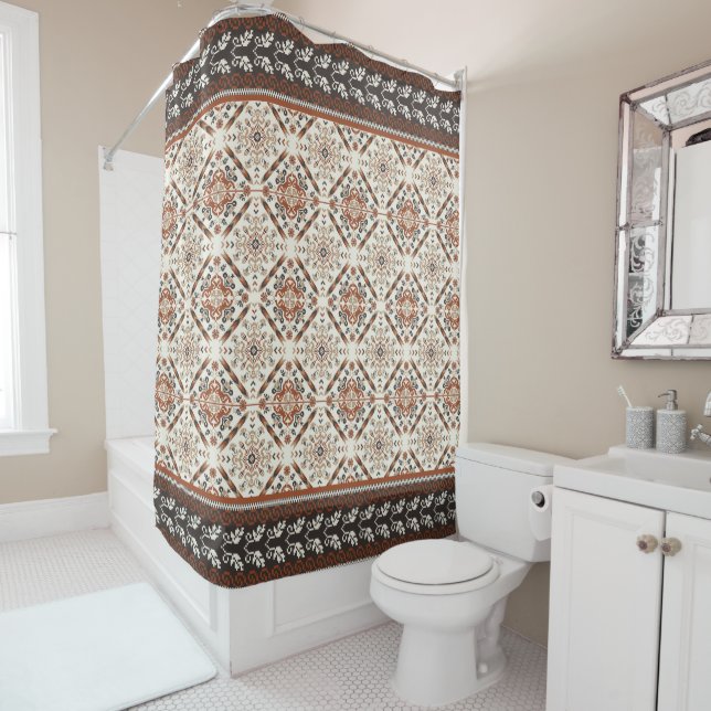 Floral Oriental Ethnic Pattern  Shower Curtain (In Situ)