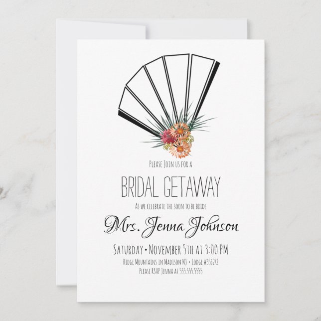 Floral Oriental Japanese Fan Bridal Shower  Invitation (Front)