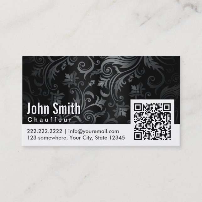 Floral Ornament QR Code Chauffeur Business Card (Front)