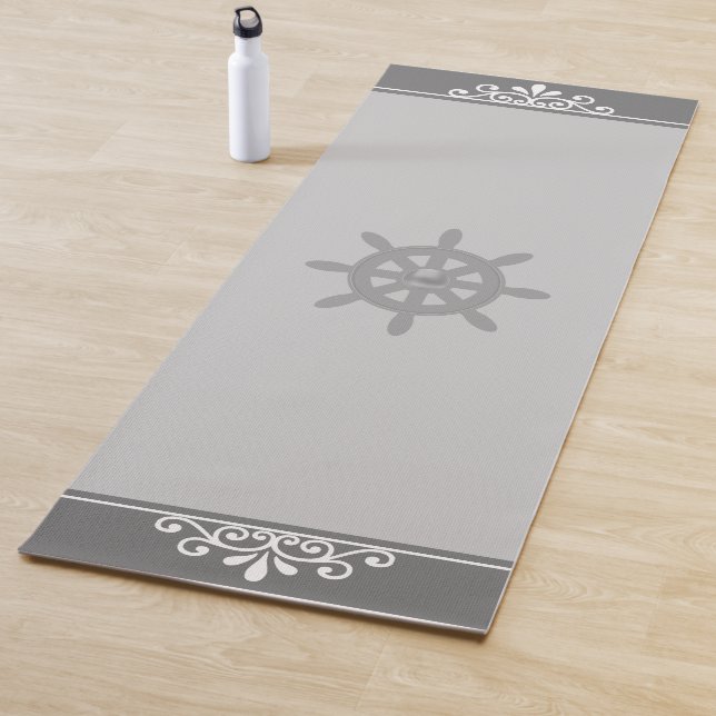Floral Ornament & Ship Wheel on Light Silver Grey  Yoga Mat (In Situ)